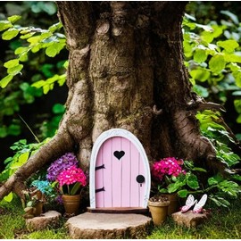 Pink Streak Mini Fairy Garden Door for Tree, 3D Miniature Fairy Door for Fairytale Tiny House Doors, Bonsai Terrarium Micro Landscape Decoration Accessories Garden Miniatures