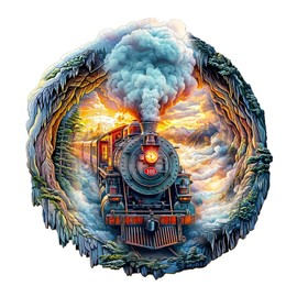 Wooden Puzzles for Adults, Wooden Flat Puzzles with 3D Visual Effect, Steam Train Puzzles, Unique Puzzles Gifts for Women Men (M-11.4 * 10.8n 170pcs)