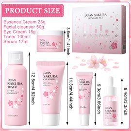 UOY Sakura Face Care Set for Girls and Women, 5 Pieces Sakura Skin Care Set Cleansing & Moisturising for Face, Day Cream and Night Cream Skincare Set