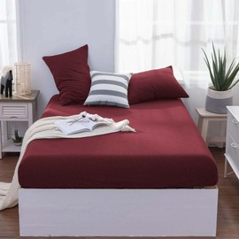 Oxford Homeware Burgundy Double Fitted Sheet –100% Organic Cotton 30 Cm Deep Pocket Jersey Bed Sheets, Soft Breathable Easy Care Fitted Sheets – Shrinkage and Fade Resistance (137x190)