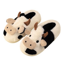 Gaolinci Cartoon Cow Cotton Slippers, Winter Indoor Outdoor Slippers for Women (Wrap Heel, US 8-9)