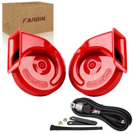 FARBIN 12v Horn for Car Universal Vehicle Horns Loud Dual-Tone Horn Snail Horn Kit with Relay Harness(Red horn and wiring harness, 12v)