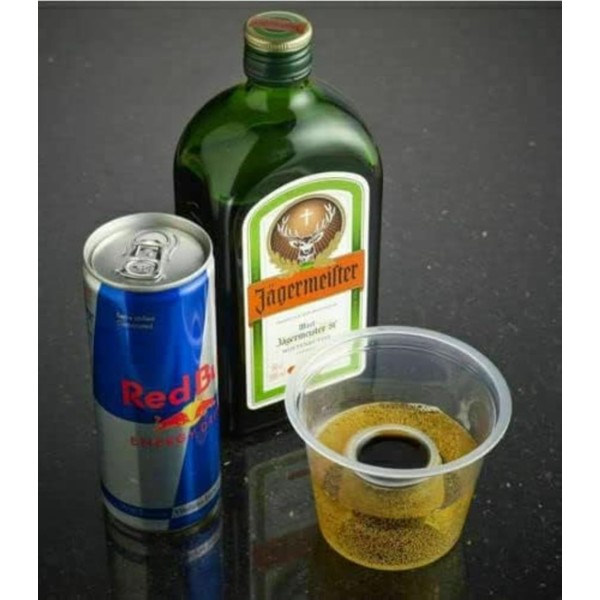 HOT BARGAINS 100 X Bomb Shot Cups CE Marked Clear, 25CL, Sealed Pack Sleeve, Recyclable, Bomb Shotz, Polypropylene, Crushable, Jager bomb, Ideal for Red bull & Jägermeister