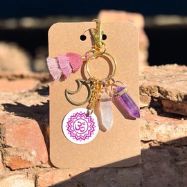 MARMALADE Mandala Holiday Gifts, Natural Quartz & Amethyst, High-Quality BOHO Crown Chakra Bag Charms, Tassel Keychains, OM Jewelry, CROWN CHAKRA, Sahasrara, The 7th Chakra, Positive Energy Gifts, Christmas Unique Gifts for Her, Yoga Jewelry