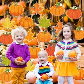 40Pcs Fall Pumpkin Maple Leaf Hanging Swirl Decorations, Autumn Thanksgiving Party Ceiling Hanging Swirls Fall Hanging Swirls Streamers for Autumn Thanksgiving Harvest Party Decor Supplies