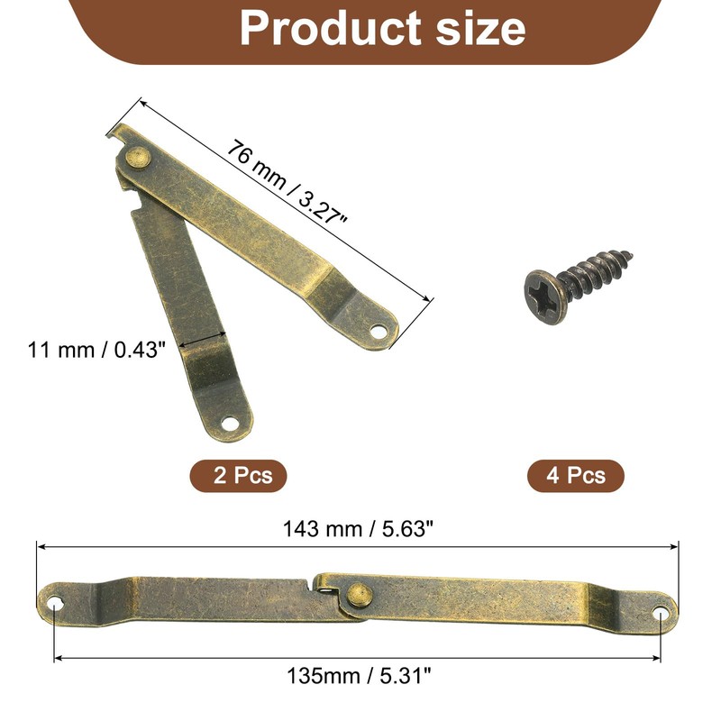 sourcing map 2Pcs 5.63"x0.43" Folding Support Lid Hinges, Lift Up