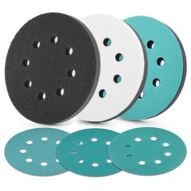 WORKPRO 5 Inch Orbital Sander Interface Pads and Sanding Discs, 3 Foam Buffer Pads & 3 Grit Sandpaper (80/120/240), 8 Hole Hook and Loop Soft Cushion Sponge Backing for Sander