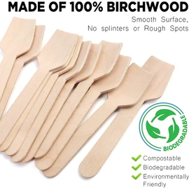 100 Pack Wooden Spoon, Disposable Spoons, Biodegradable and Compostable Wooden Dessert Spoons