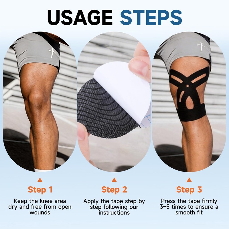 PreCut Kinesiology Tape for Knees, 15PCS Black Extra Adhesive Athletic