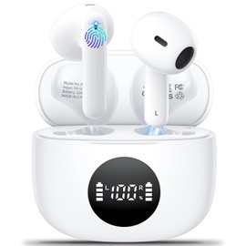 Wireless Earbuds,Bluetooth 5.3 Headphones in Ear with 4 ENC Noise Cancelling Mic,Bluetooth Earbuds 40Hrs Playtime,Deep Bass HiFi Sound, IP6 Waterproof Wireless Earphones , USB-C , LED Display, White