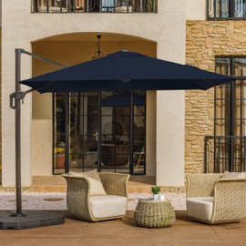 wikiwiki 10ft Square Cantilever Patio Umbrella Outdoor Offset Umbrella w/ 36 Month Fade Resistance Recycled Fabric, 6-Level 360°Rotation Aluminum Pole for Deck Pool, Navy Blue