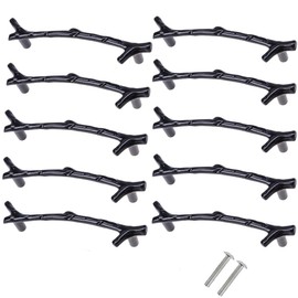 CENGOOD 10x Cabinet Handle Pulls Wardrobe Drawer Door Cupboard Knobs Twig Hole Center 3-3/4" Black