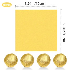 100 Pcs 4*4In Chocolate Candy Wrappers, Aluminium Foil Paper Wrapping Papers Foil Candy Wrappers Square Aluminium Foil Candy Wrappers for DIY Brownies, Fruit Bars, Candy Chocolate Packaging (Golden)