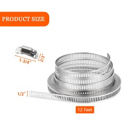 Dianrui DIY Hose Clamps 12FT 304 Stainless Steel Metal Strap + 8PCS Stronger Fasteners Assortment Kit Large Adjustable Pipe Clamps Band Clamp for Pipe Automotive Mechanical