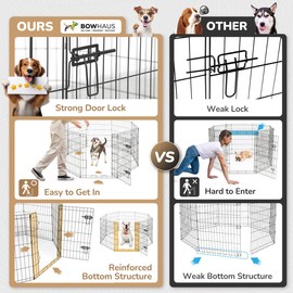 BOWHAUS Foldable Outdoor/Indoor Pet Playpen with Gate, Available in 36 Inch Height Metal Portable Kennel, Heavy-Duty Exercise Fence Cage 8 Panels for Large Dog, Animals