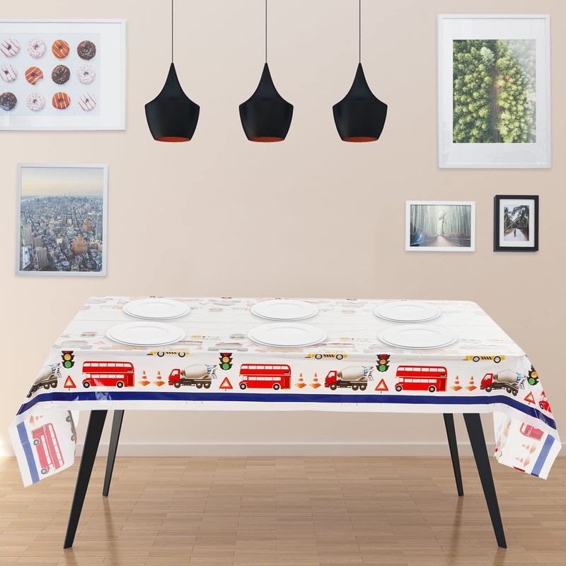 Cobee Construction Plastic Table Cloths for Parties, 70'' x 42''