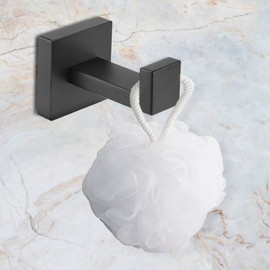 Home Bath Towel Hook, 304 Stainless Steel Bath Coat Hook Square Single Towel Robe Clothes Hook Wall Mounted Black Bathroom Lavatory Accessories