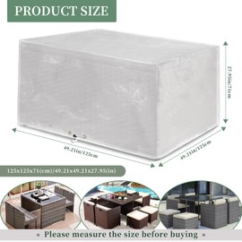 Funshot Cover for Cubes, Garden Furniture, Waterproof Protective Cover, Garden Table Tarpaulin for Lounge Furniture Sets, Winterproof, Windproof, Anti-UV, Transparent, 125 x 125 x 71 cm