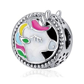 Beads R Us ® - Enamel Unicorn Charm/Bead Genuine Solid Sterling Silver Hallmarked 925, Compatible with all European style Charm Bracelets & Necklaces