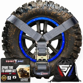 Y Strap for Spare Tire - Heavy Duty Spare Tire Strap 3 Point Ratchet for UTV, Offroad Accessories or Roof Rack | 1.6" Wide 3 Way Strap Can Secure Up to 40" Tire by Straight Jacket Crew (Grey)