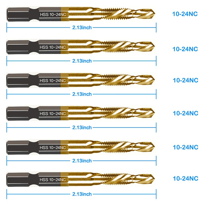 6-pc 10-24NC Combination Drill Tap Bit Set SAE, 10-24NC Thread