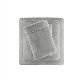 Sleep Philosophy True North Soloft Plush Bed Sheet Set, Wrinkle Resistant, Warm, Soft Fleece Sheets with 14" Deep Pocket Cold Season Cozy Bedding-Set, Matching Pillow Case, Full, Grey, 4 Piece