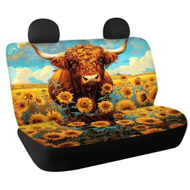 WELLFLYHOM Highland Cow Bench Seat Cover for Trucks Sunflower Car Accessories Rear Seat Covers for Car for Women Saddle Blanket Seats Protector Universal Fit SUV Van Sedan 2 Pack