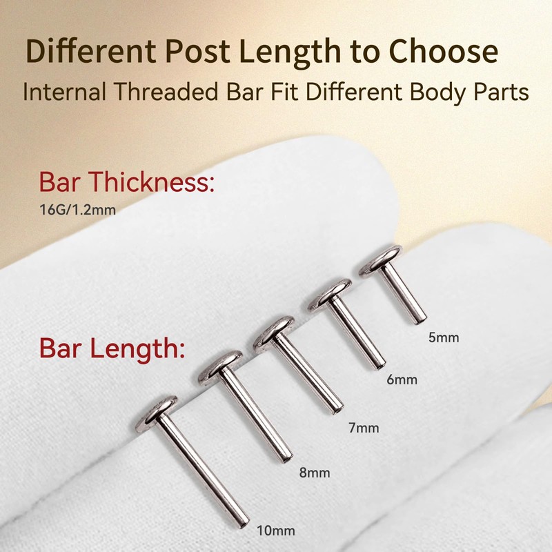 limerencia 16G/18G Hypoallergenic Internal Threaded Titanium Bar Post Replacement,Flat Back