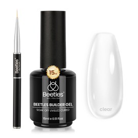 Beetles Builder Gel for Nails 0.51 OZ 7 in 1 Low Heat Clear Enhanced Gel with Liner Nail Brush for Nail Apex & Extension Strengthener Thickening Weak &Thin Nails Beauty Gift Sets for Women