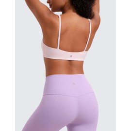 CRZ YOGA Butterluxe Spaghetti Strap Sports Bras for Women - Square Neck Yoga Wireless Low Coverage Padded Cami Crop Top Strawberry Pink Medium