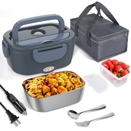Akhia Electric Lunch Box for Adults, 60-80W Heated Lunch Boxes Food Heater for Man Work Car Truck, Portable Food Warmer Heating Lunch Box with 1.5L 304 Stainless Steel Container, 12V/24V/110V