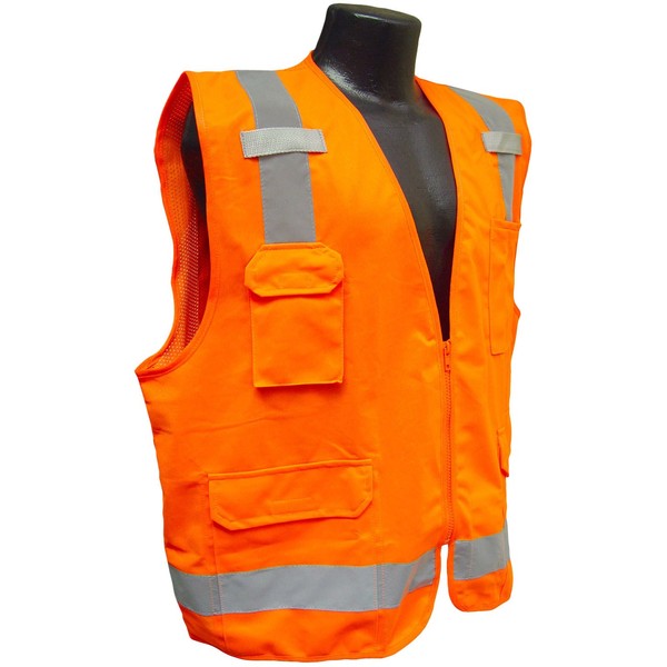 Radians SV7OM Class 2 Solid Front Mesh Back Surveyor Saftey Vests, Orange, Medium