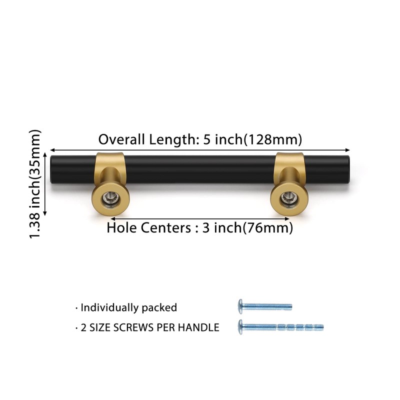 goldenwarm 10 Pack Black Cabinet Handles Black and Gold Cabinet