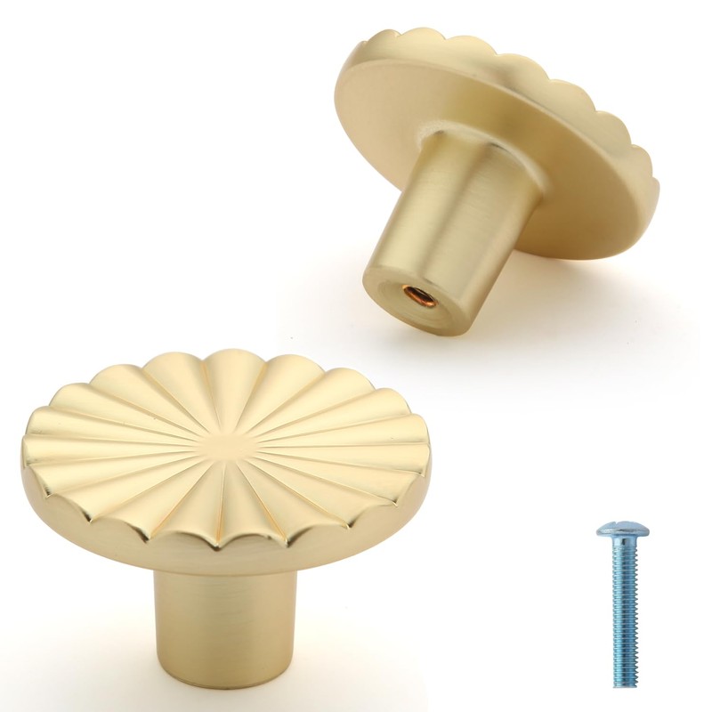 Gelewuld Round Cabinet Knobs, 6 Pcs Drawer Knobs, Kitchen Gold