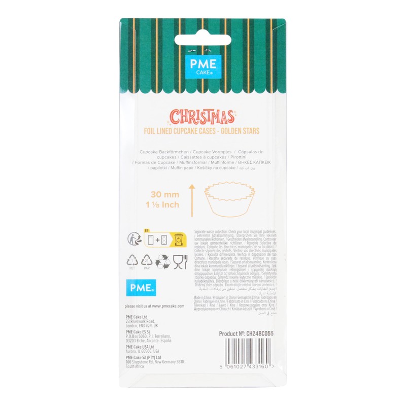 PME Christmas Foil-Lined Cupcake Cases - Golden Stars (Pack of