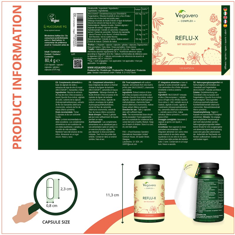 Vegavero Reflu-X Complex | Natural Antacid | Stomach Capsules for