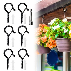 Pack of 6 Stainless Steel Screw Hooks with Locking Screw, Ideal for Plants, Fairy Lights, Bird Houses & Wind Chimes, Includes Dowels, Screws and Wing Nut Driver - Compact & Rust-Proof