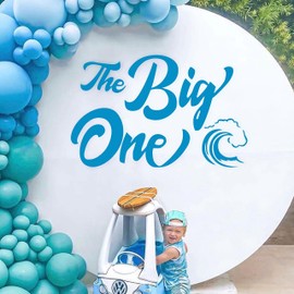 MUWEOL The Big One Blue Party Backdrop Sticker - Wave Themed 1st/First Birthday Party Decoration, Surf Birthday Boy, Photography Background for 1st Birthday Baby Party Decal(Big One Wall Sticker blue)