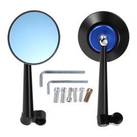RATCHROLL 1 Set Universal Motorcycle Rear View Mirrors Adjustable Bar End Side Mirrors Mount M8/M10 Black Blue Aluminum Alloy Round Shape
