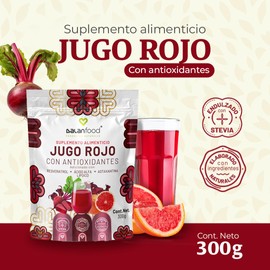 Jugo Rojo 300g - con Antioxidantes, Resveratrol, Astaxantina, Ácido Alfa Lipoico, Stevia y Vitaminas | Sabor a Frutos Rojos | Bebida Nutritiva y Refrescante, Sin Aditivos Artificiales | BALANFOOD