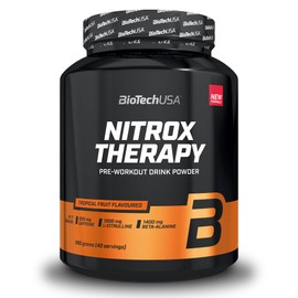 BioTechUSA Nitrox Therapy, Pre-Training-Getränkepulver zur Nahrungsergänzung mit Aminosäuren, Koffein, Vitaminen, 680 g, Tropische Früchte