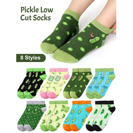 Silicherry 8 Pairs Funny Pickle Socks Novelty Dill Socks Cotton Crazy Low Cut Socks Gifts for Pickle Lovers Women Men(Low Cut)