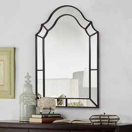 Autdot Modern Decorative Wall Mirror, 36'' x 24'' Black Arched Mirror with Metal Frame, Elegant Scalloped Mirror for Living Room, Bathroom, Entryway