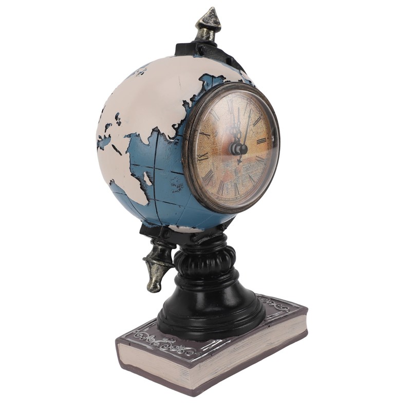 Globe Clock Decorative Desk Ornament Resin World Map Clock with