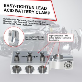 V-gate vLinker 6x1/0 Gauge AWG Lead-Acid Battery Terminals Clamp, 6061 Aluminum Battery Terminal Positive (+) Negative (-) Set, for SAE/DIN/EN Tapered Top Post, 6-Way Battery Connectors