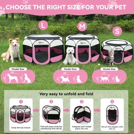 Siedihit Pink Dog Cat Playpen, Puppy Pet Playpen Indoor for Small Dog Crate Tent Cage Outdoor, Portable Pop Up Dogs Enclosure Kennel with Carrying Case for Dogs/Cats/Rabbits