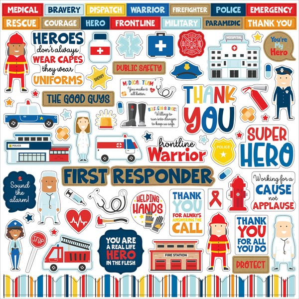 ECHO PARK PAPER COMPANY First Responder Cardstock Stickers 12"X12"-Elements, Multicolor