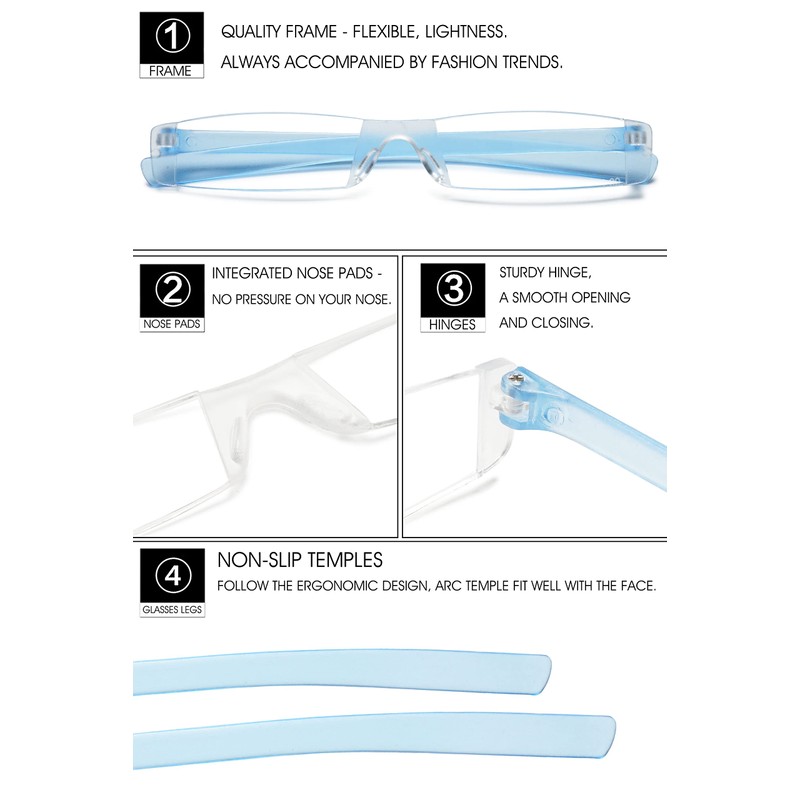 VEVESMUNDO Randlos Lesebrille mit Etui Damen Herren Mini Lesehilfe Sehhilfe