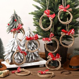 Fanfanwin 24 Pcs Hemp Rope Western Christmas Tree Ornament Country Western Party Decorations Cowboy Hanging Decoration Paisley Cowboy Bandana Rustic Holiday Xmas Baubles for Tree Home Gift