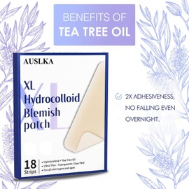 AUSLKA Large Blemish Patches XL -18 Strips - Hydrocolloid Patch for Covering Zits - Spot Stickers -Vegan and Cruelty for Face and Skin